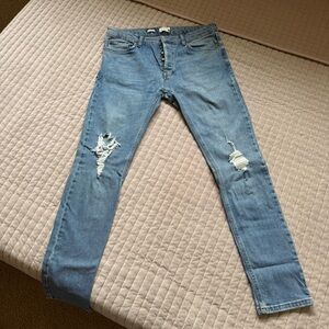 Topman Light Blue Ripped Skinny Jeans